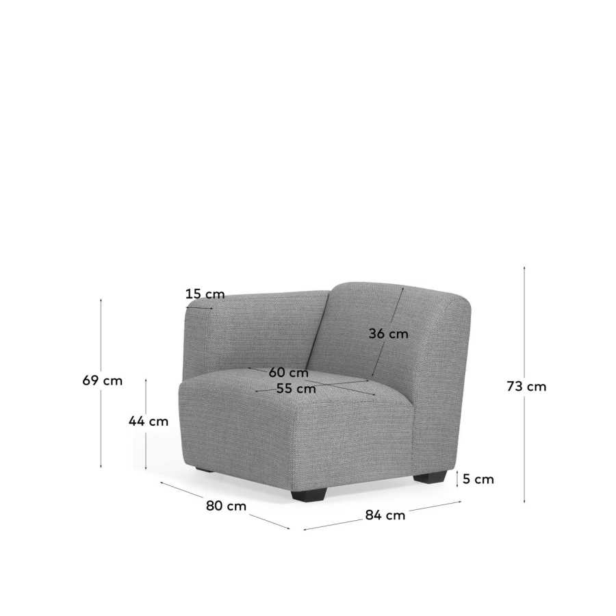 Legara sofa seat with left-hand armrest in light grey, 80cm