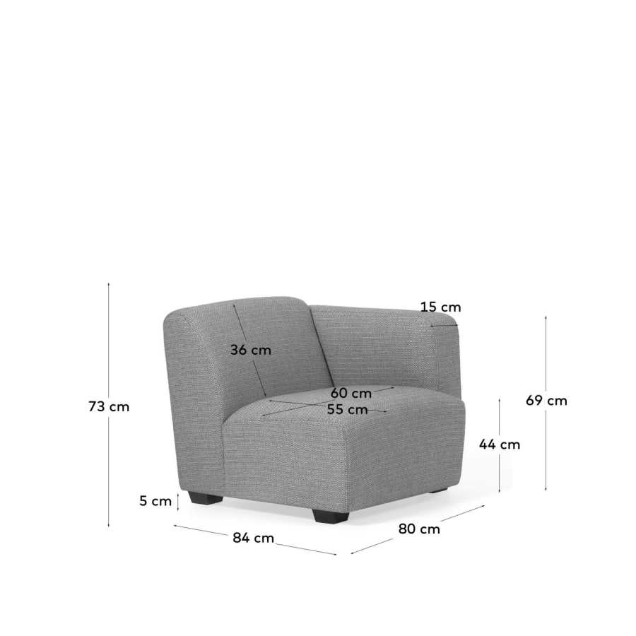 Legara sofa seat with right-hand armrest in light grey, 80cm