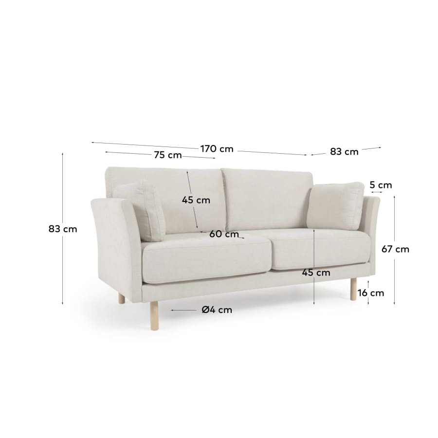 Gilma 2-Sitzer Sofa beige mit Beinen naturfarben 170 cm