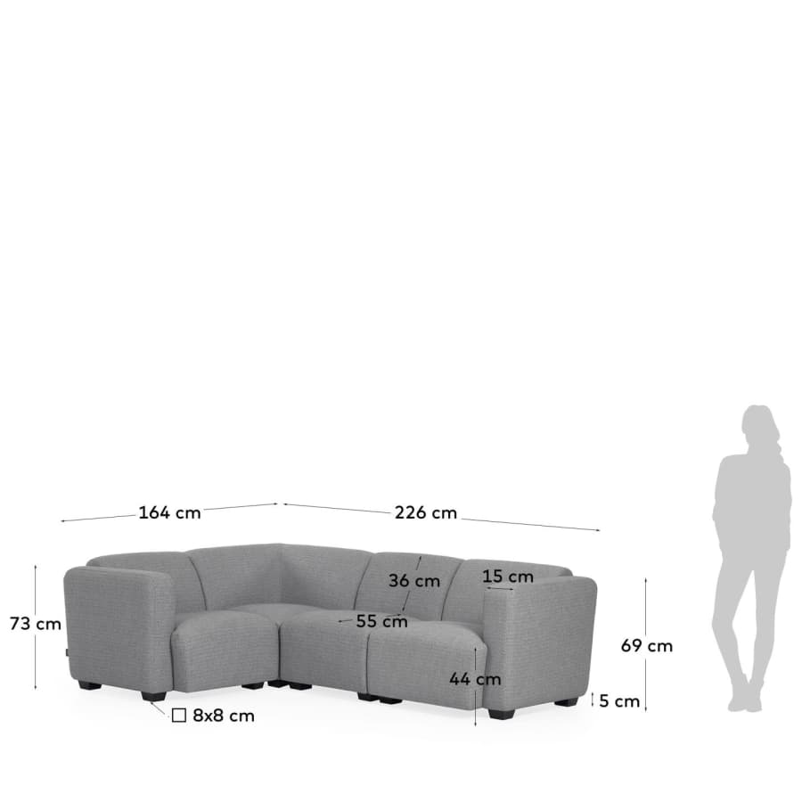 Legara 4 seater corner sofa in light grey, 226 x 164 cm