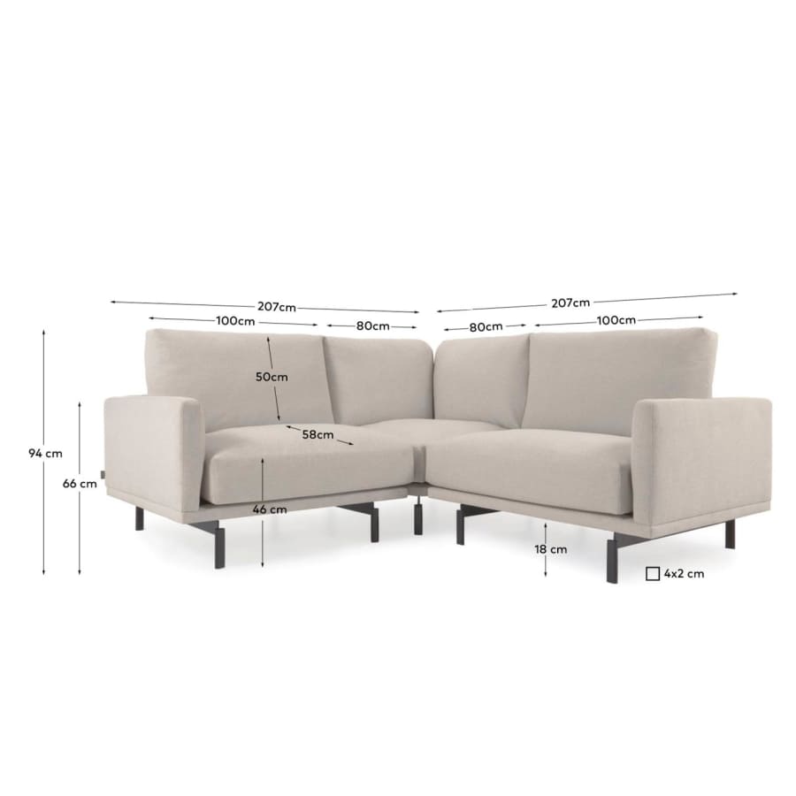Galene 2 seater corner sofa in beige, 207 x 207 cm FSC Mix Credit