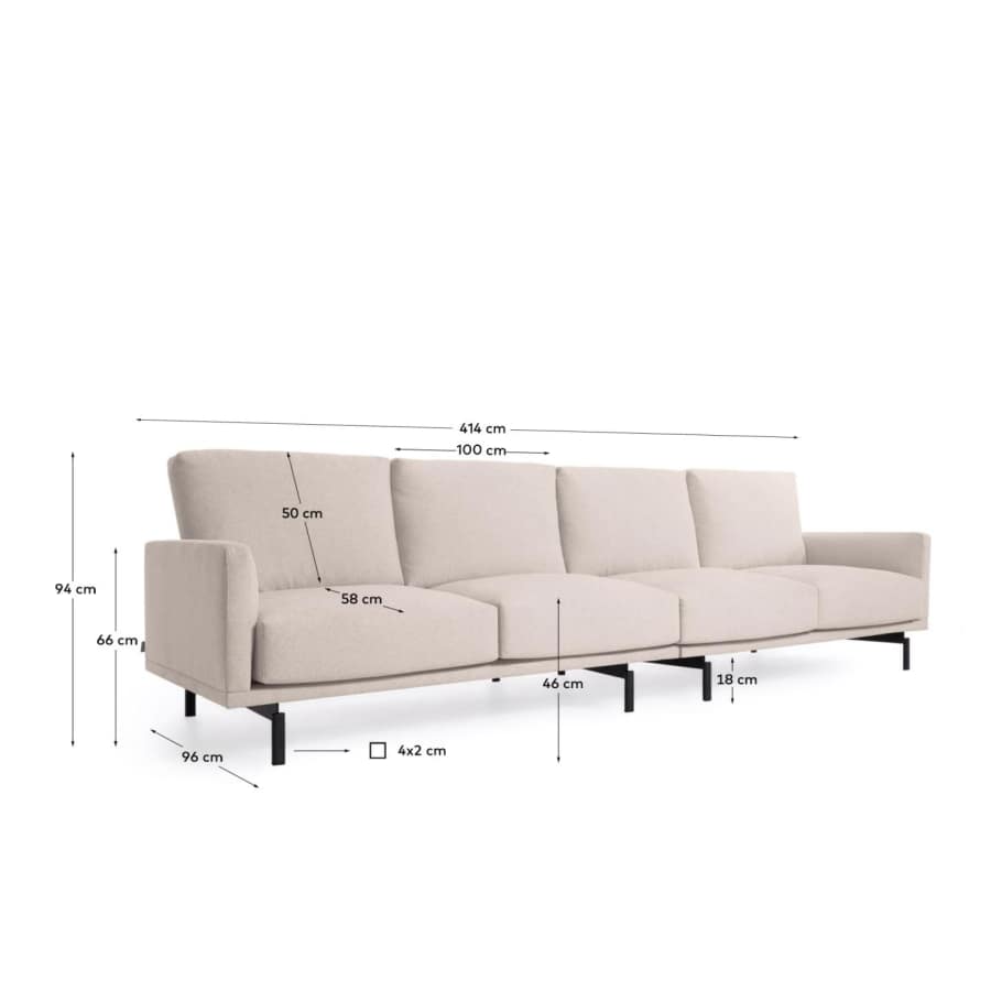 Galene 4 seater sofa in beige, 414 cm FSC Mix Credit