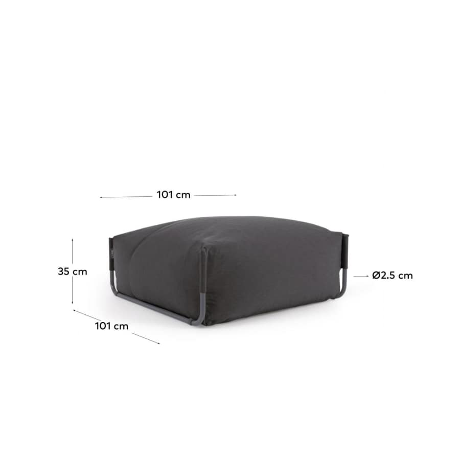 Square modular 100% outdoor sofa pouffe in dark grey with black aluminium, 101 x 101 cm
