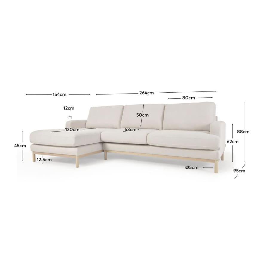 Mihaela 3 seater sofa with left-hand chaise longue in white micro bouclé, 264 cm FSC Mix Credit