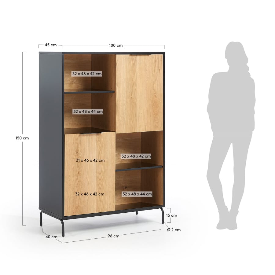 Savoi MDF shelf unit with black lacquer and black-finished steel 100 x 150 cm