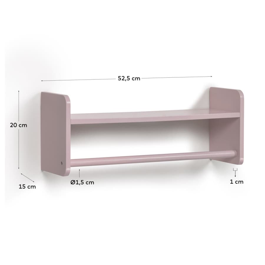 Florentina MDF shelf with hangers pink finish 52.5 cm FSC