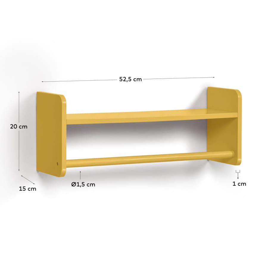 Florentina MDF shelf with hangers mustard finish 52.5 cm FSC