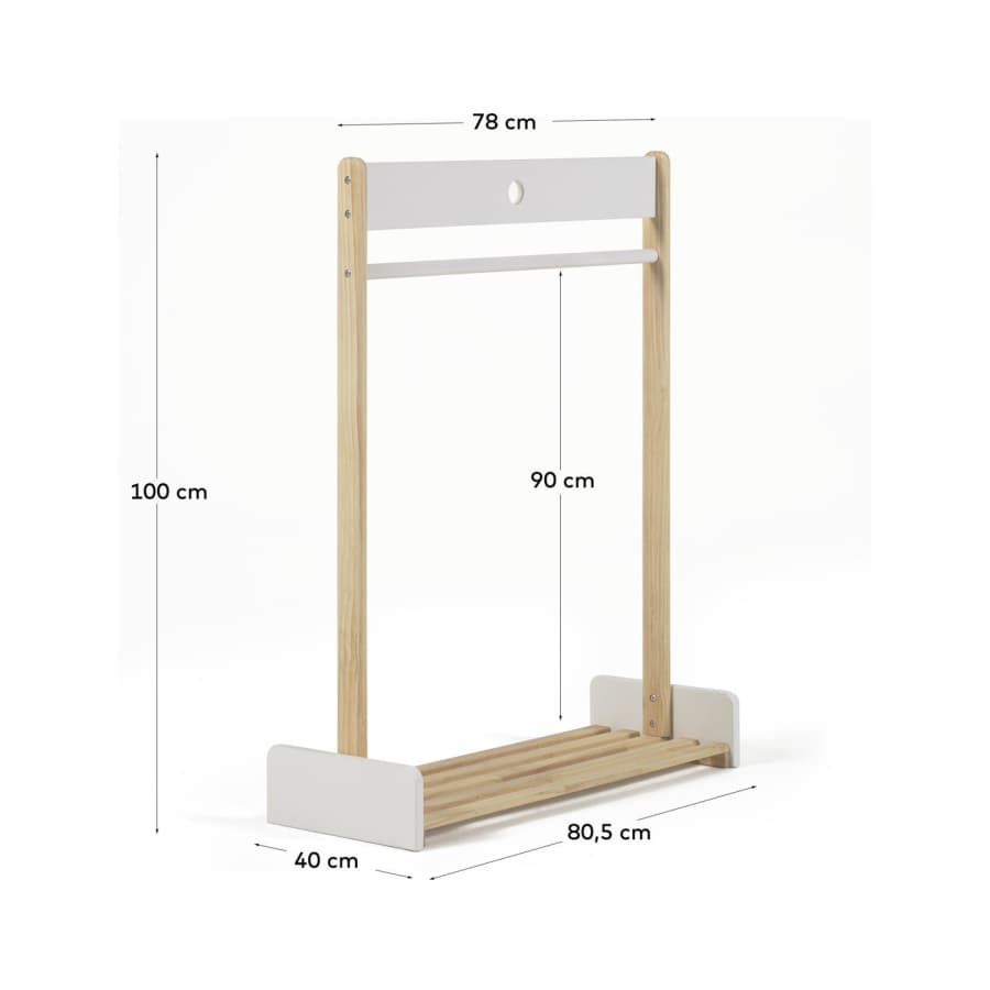 Adelaine hanger in solid natural pine and white MDF 100 x 40 cm FSC MIX Credit