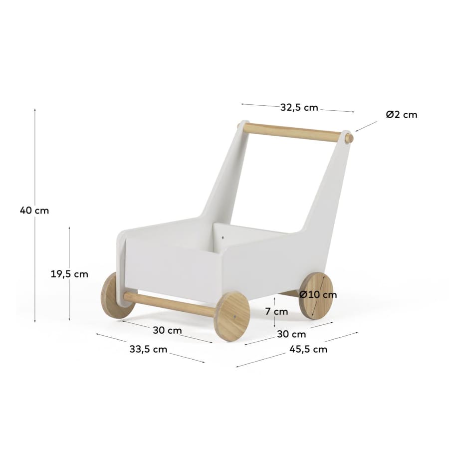 Chariot Carmelita en pin naturel et MDF blanc FSC MIX Credit