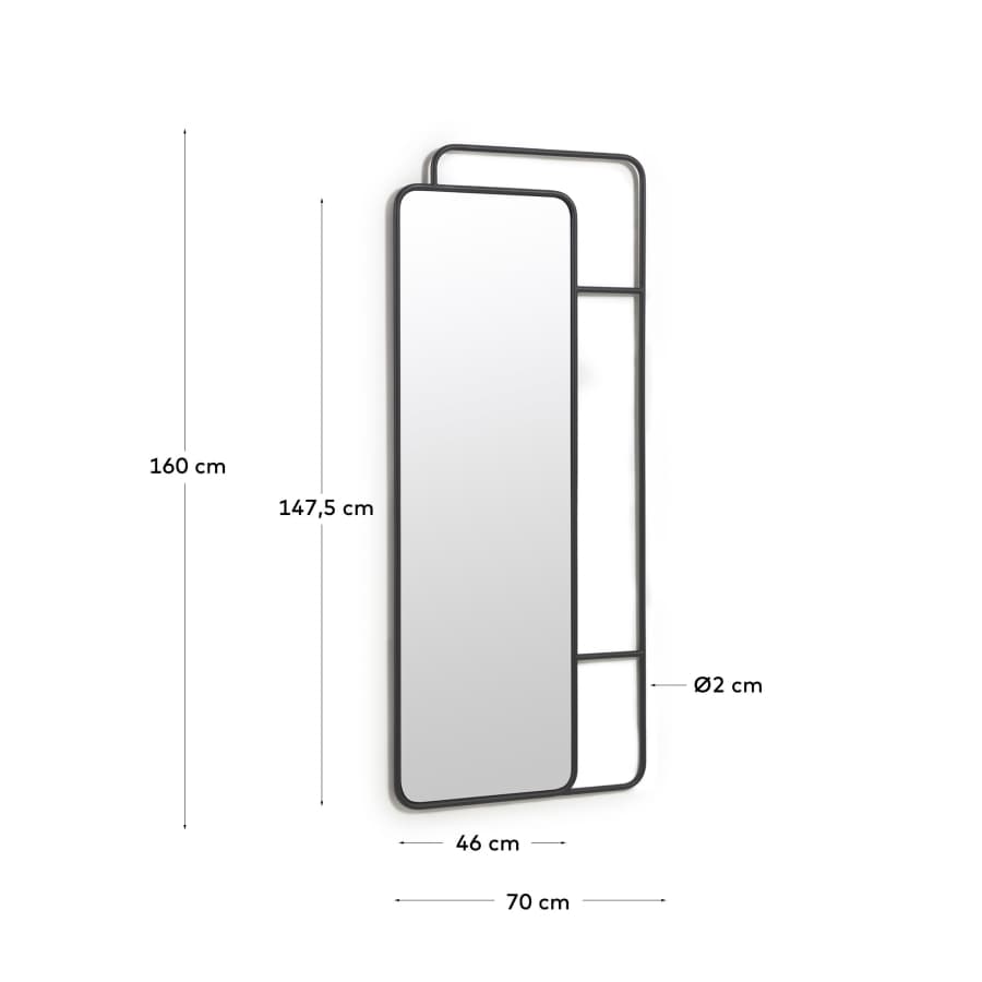 Rivka standing mirror with metal hangers in black 70 x 160 cm