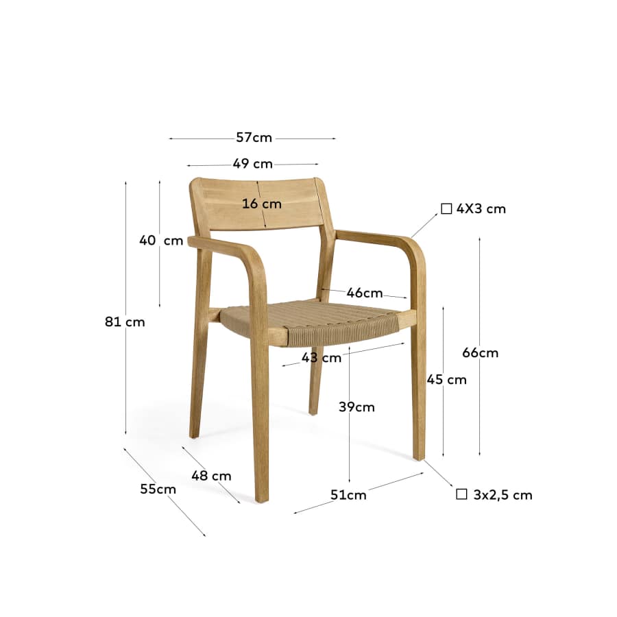 Better stackable chair in solid acacia wood and beige rope