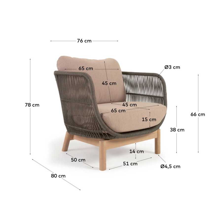 Catalina armchair made with green rope and FSC solid acacia wood