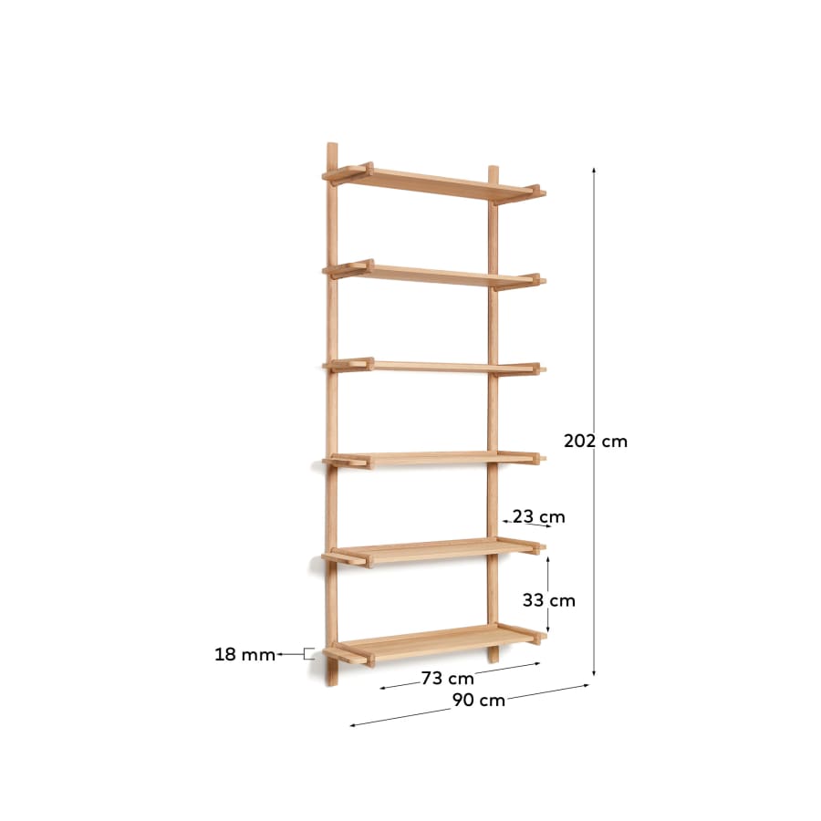 Sitra modular shelf, 6 solid oak wood shelves in a natural finish, 90 cm, FSC Mix Credit