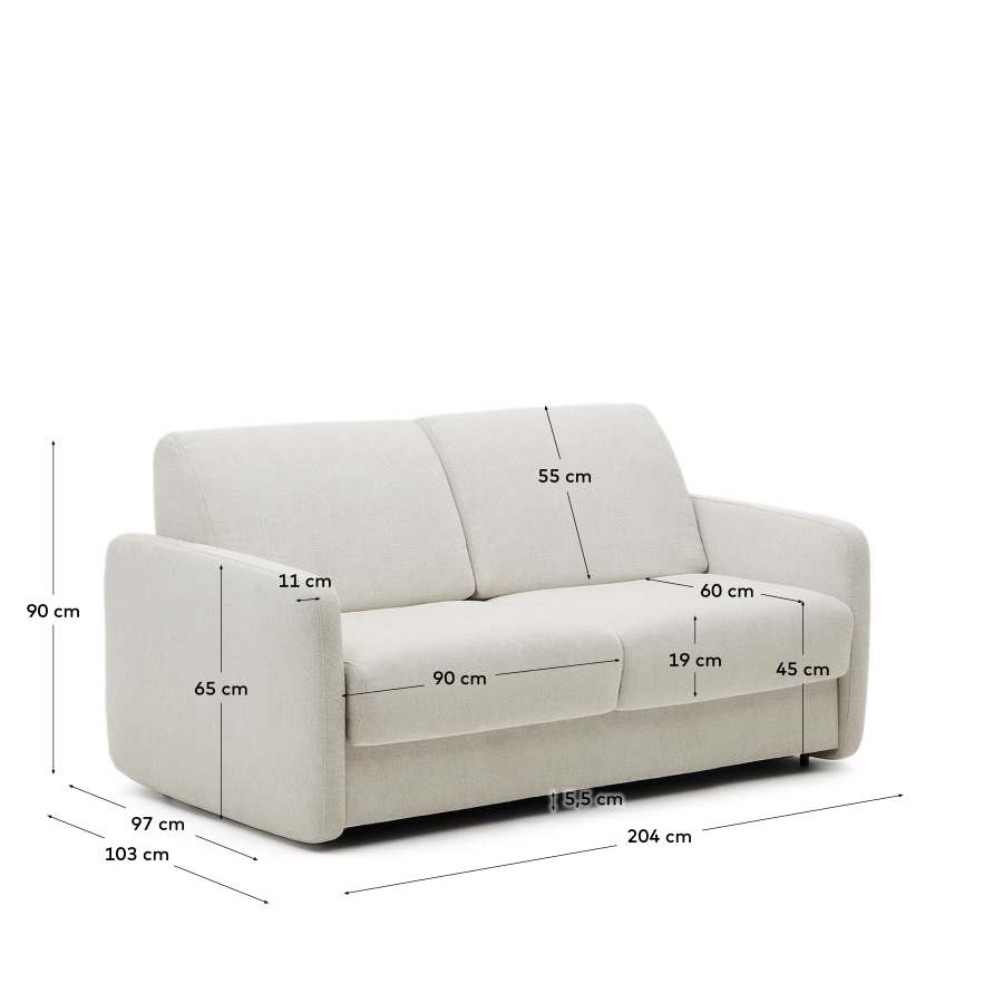Nuala 3-seater sofa bed in pearl-coloured chenille 204cm