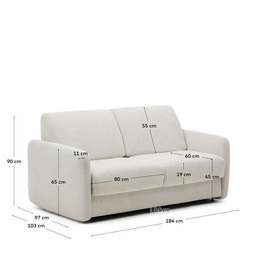 Nuala 2-seater sofa bed in pearl-coloured chenille 184cm