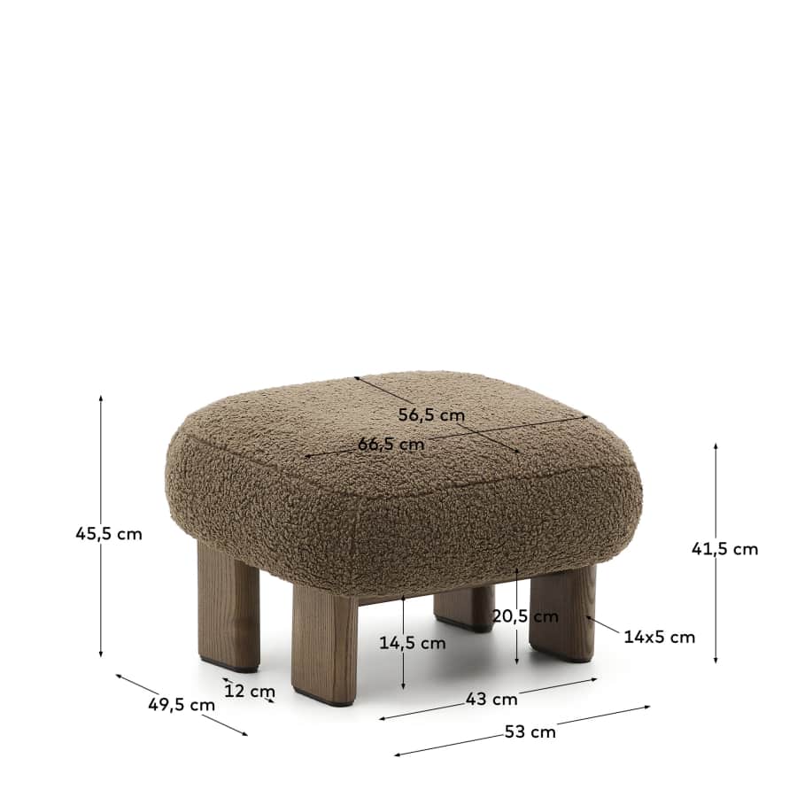 Nema taupe bouclé footstool with solid ash wood legs walnut finish 65x55.4cm FSC 100%