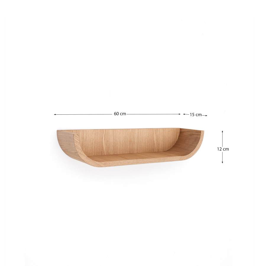 Salaya ash laminated plywood shelf in a natural finish, 60 x 12 cm