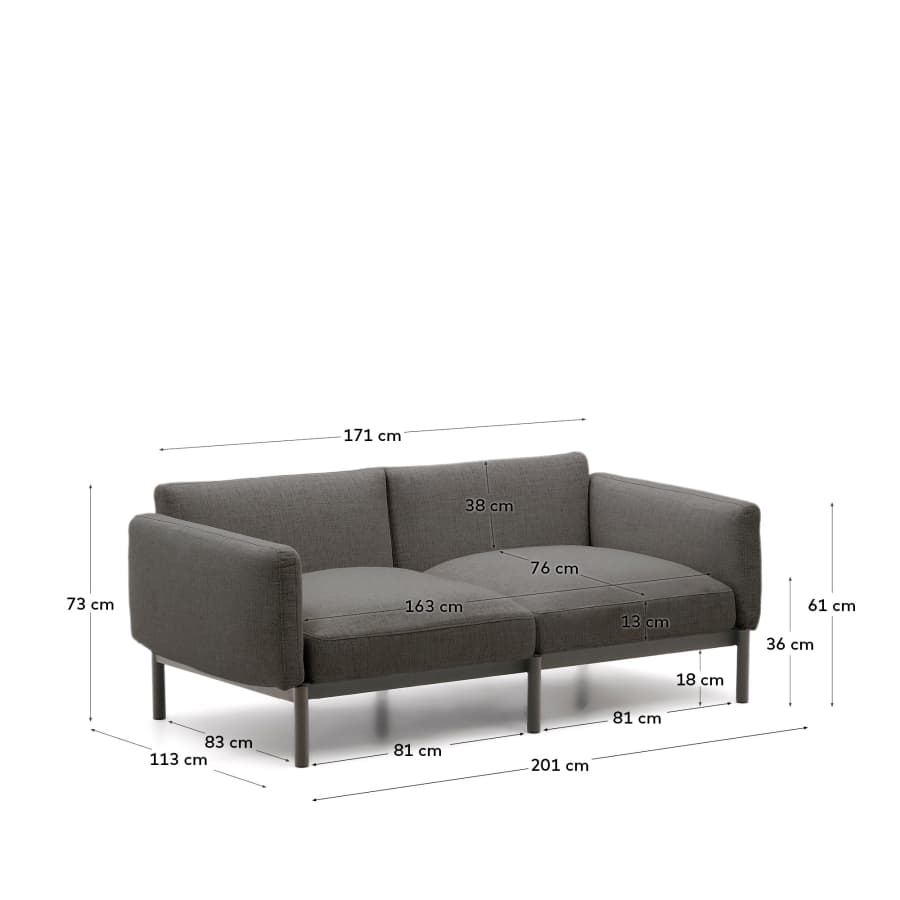Sorells modular 2-seater outdoor sofa in aluminium with grey finish 201 cm