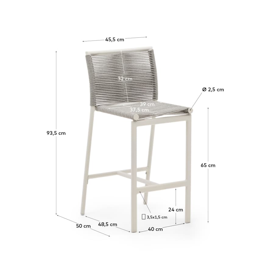 Culip outdoor stool made of rope cord and white aluminium, 65 cm