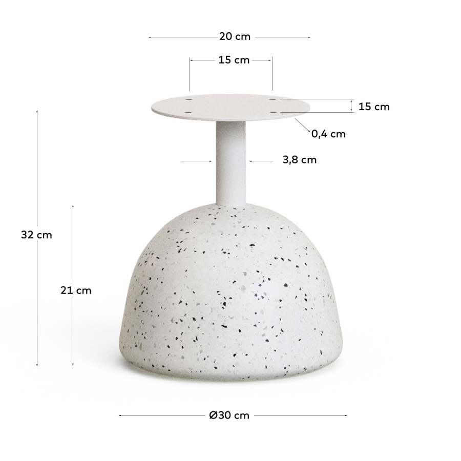 Piede di tavolo da esterno Saura in terrazzo bianco e acciaio con finitura bianca Ø 28 x 32 cm