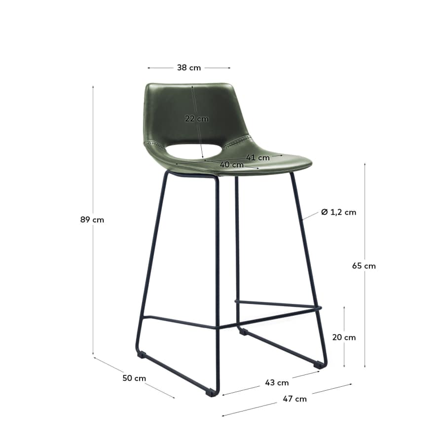 Green synthetic leather Zahara barstool height 65 cm