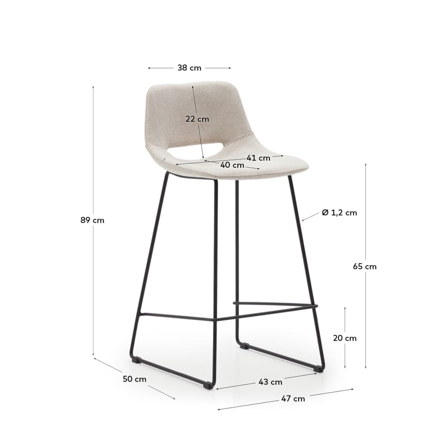 Tabouret Zahara beige et acier noir hauteur 65 cm FSC 100%