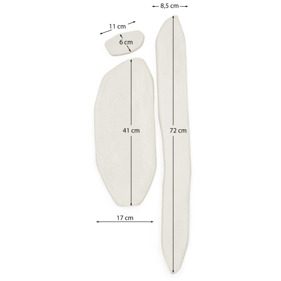 Siluna set of 3 elongated wall panels in white papier-mâché