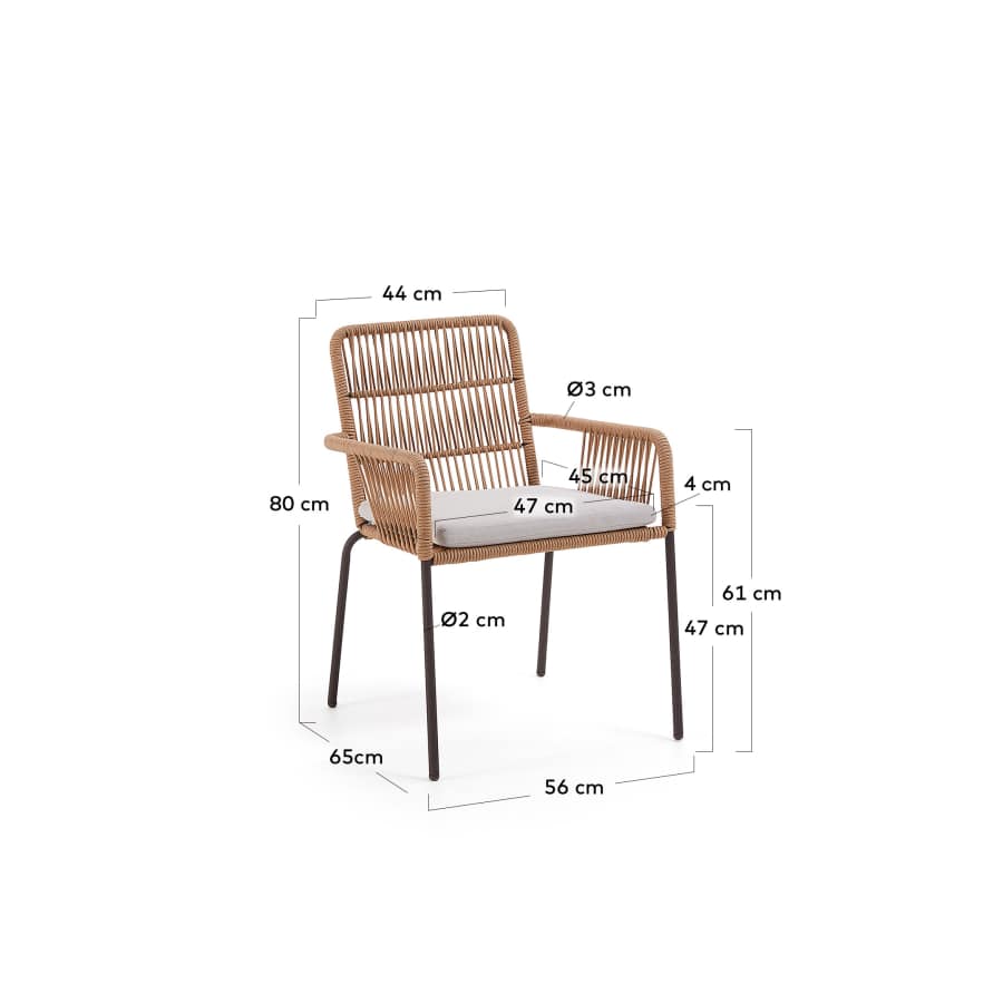 Samanta stackable chair made from beige cord and galvanised steel legs.