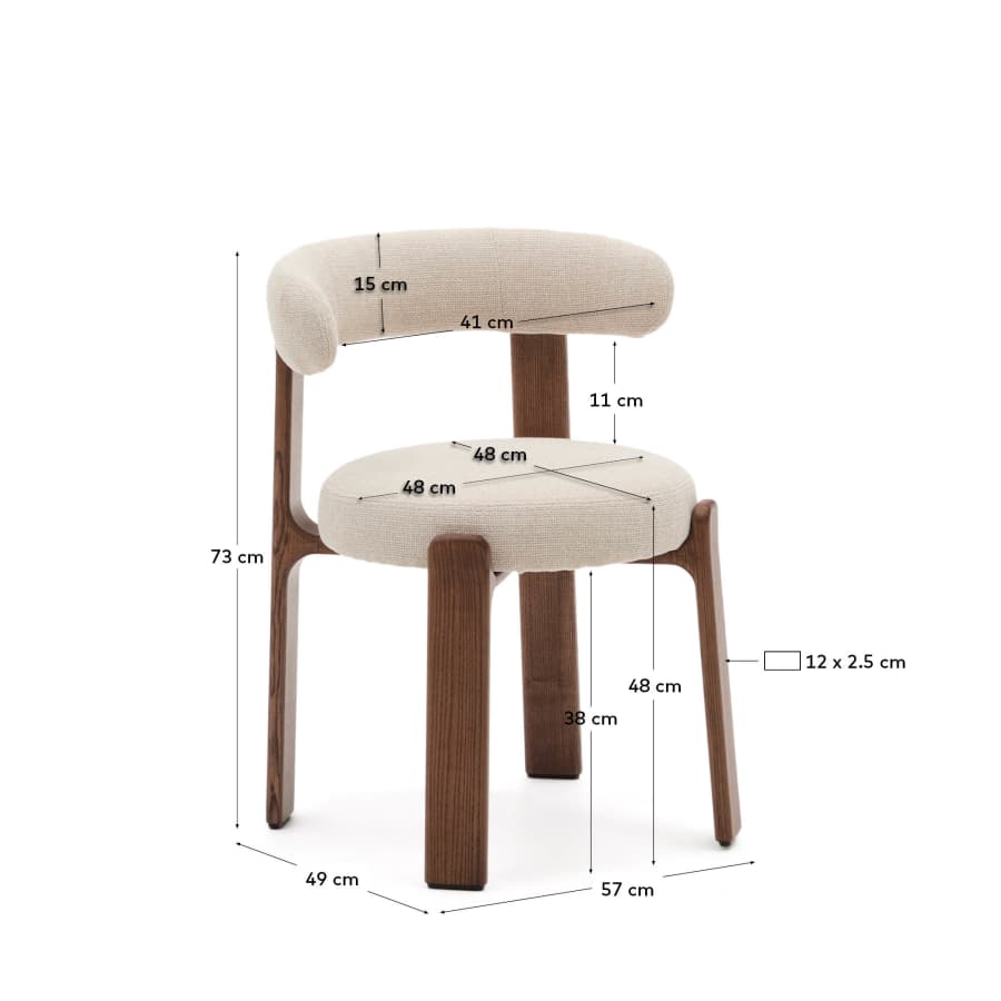 Granite chair in beige chenille and with solid ash wood in a walnut finish FSC 100%