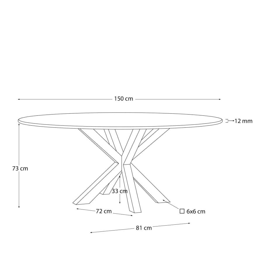 Tavolo rotondo Argo di vetro e gambe in acciaio con finitura nera Ø 150 cm