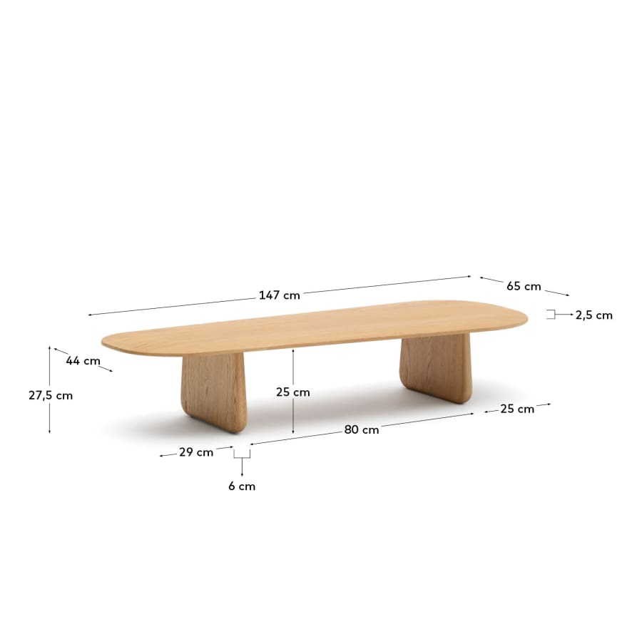Table basse Pirita en bois de chêne finition naturelle 146 x 56,5 cm FSC 100 %