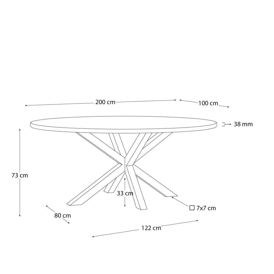 Argo oval table in solid acacia wood and steel legs with white finish Ø 200 x 100 cm