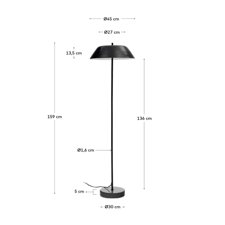 Sayra floor lamp made of black marble and metal in a black painted finish