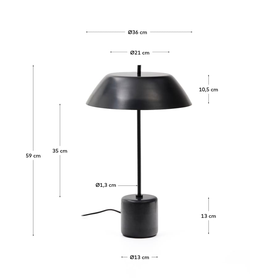 Sayra table lamp made of black marble and metal in a black painted finish