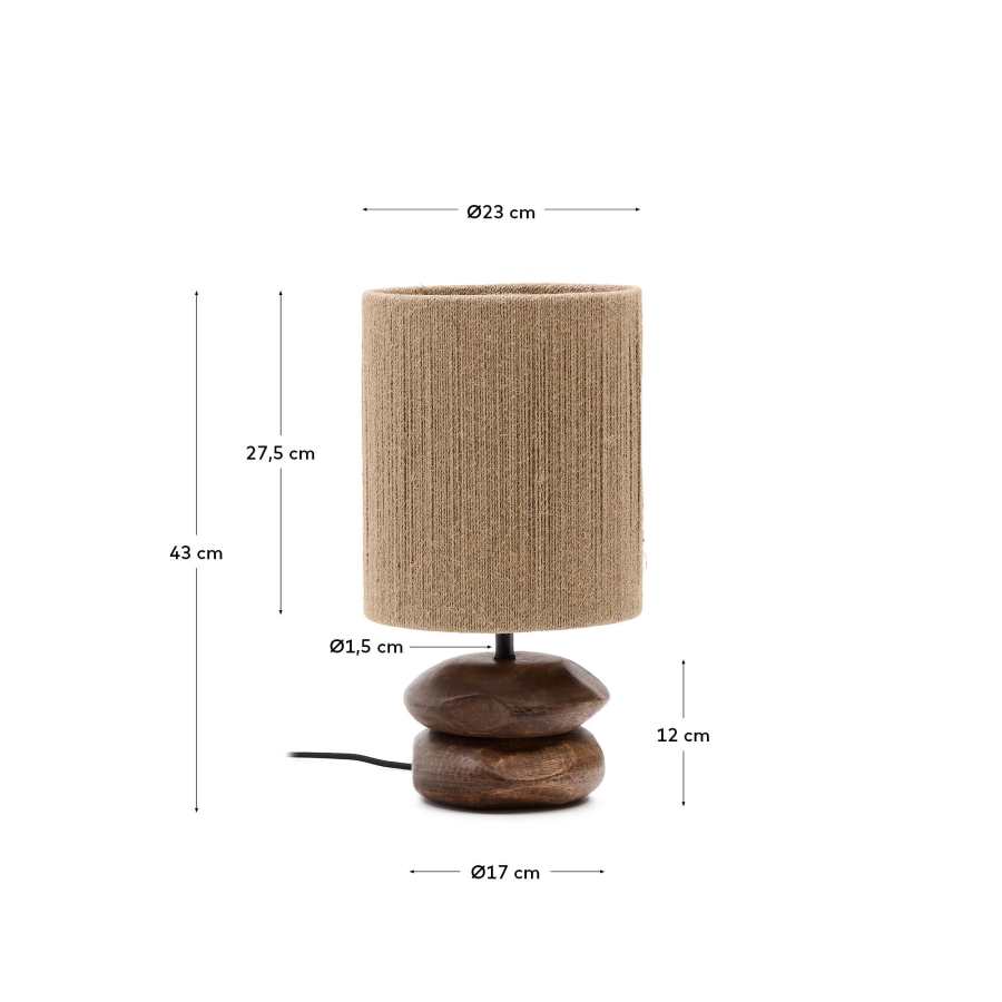 Lampe de table Kor en bois d’acacia finition foncée et jute