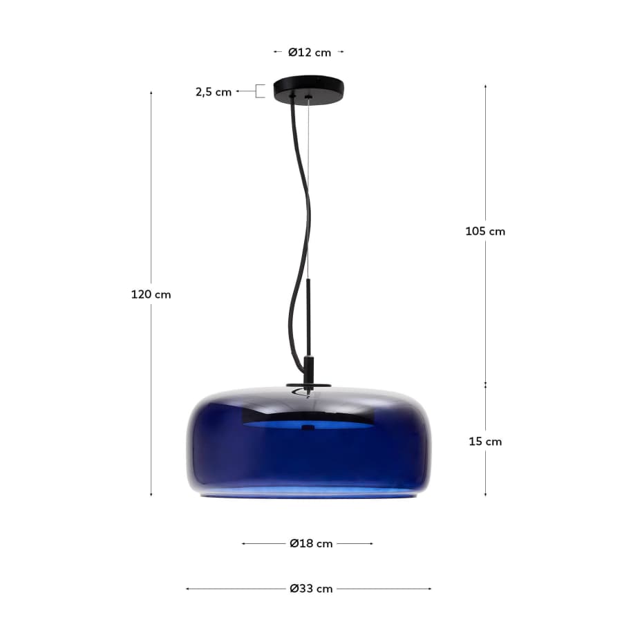 Reig blue glass ceiling lamp, Ø 38 cm