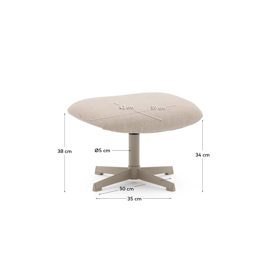 Teryl swivel footrest in beige chenille and metal with a grey finish FSC™ 100%.