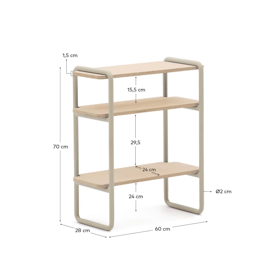 Étagère Tinn en placage de frêne et structure en métal beige 70 x 60 cm