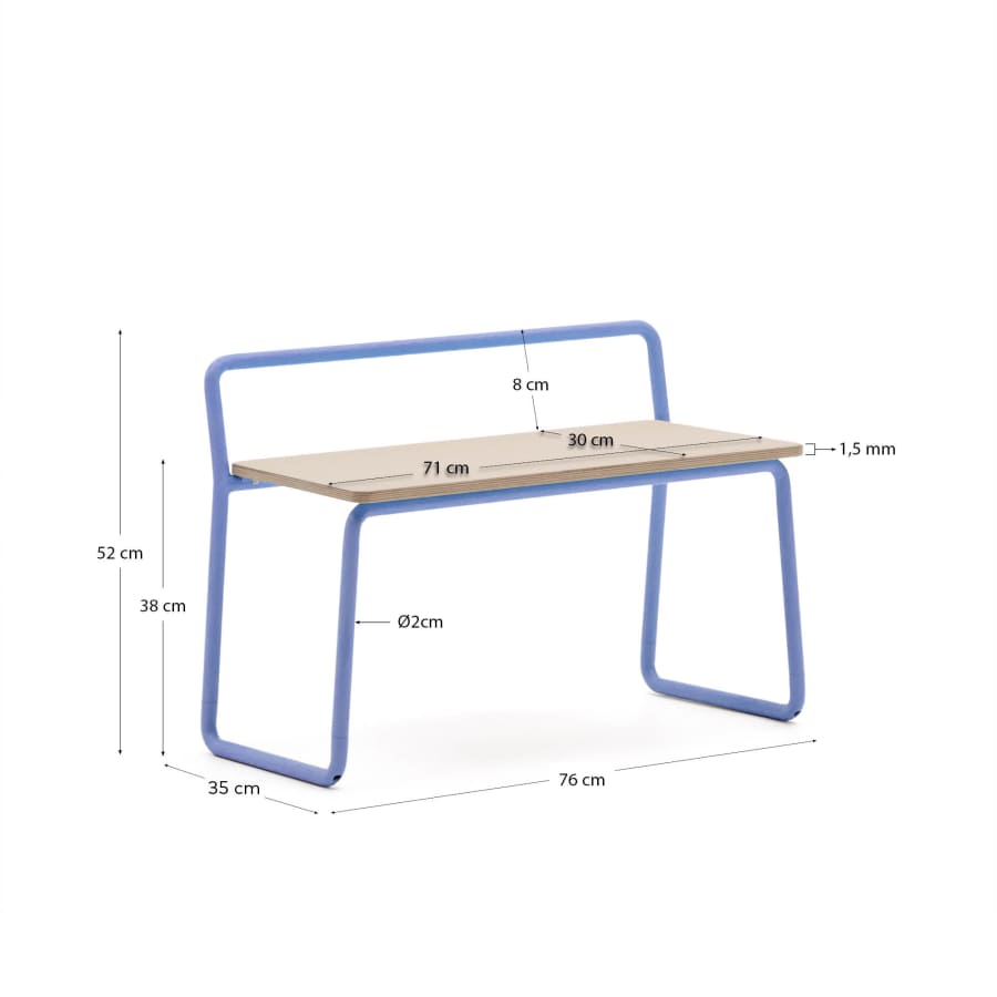 Banc Tinn en placage de frêne et structure en métal bleu 75 cm
