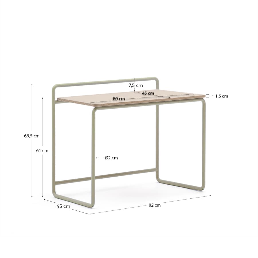 Tinn ash veneer desk with a beige metal structure, 82 x 45 cm