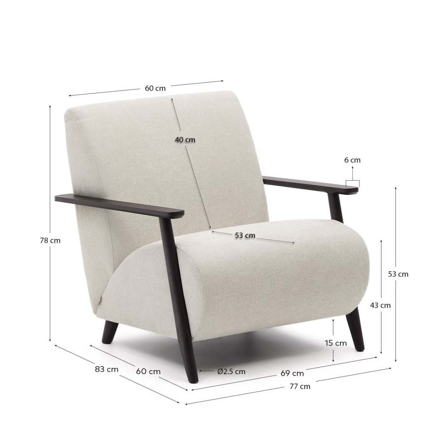 Sessel Meghan aus perlfarbenem Chenille und massivem Eschenholz mit Wenge-Finish FSC Mix Credit