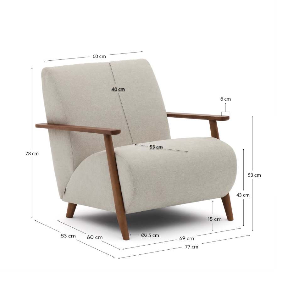 Meghan armchair in pearl chenille and solid ash wood with walnut finish FSC Mix Credit