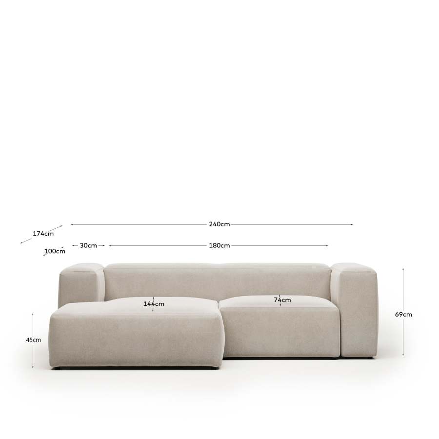 Blok 2-seater beige chenille left chaise longue sofa 240cm FSC Mix Credit