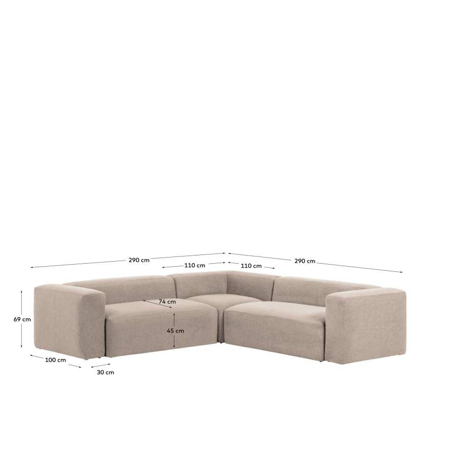 Canapé d’angle Blok 4 places en chenille beige 290 x 290 cm – Certifié FSC Mix Credit