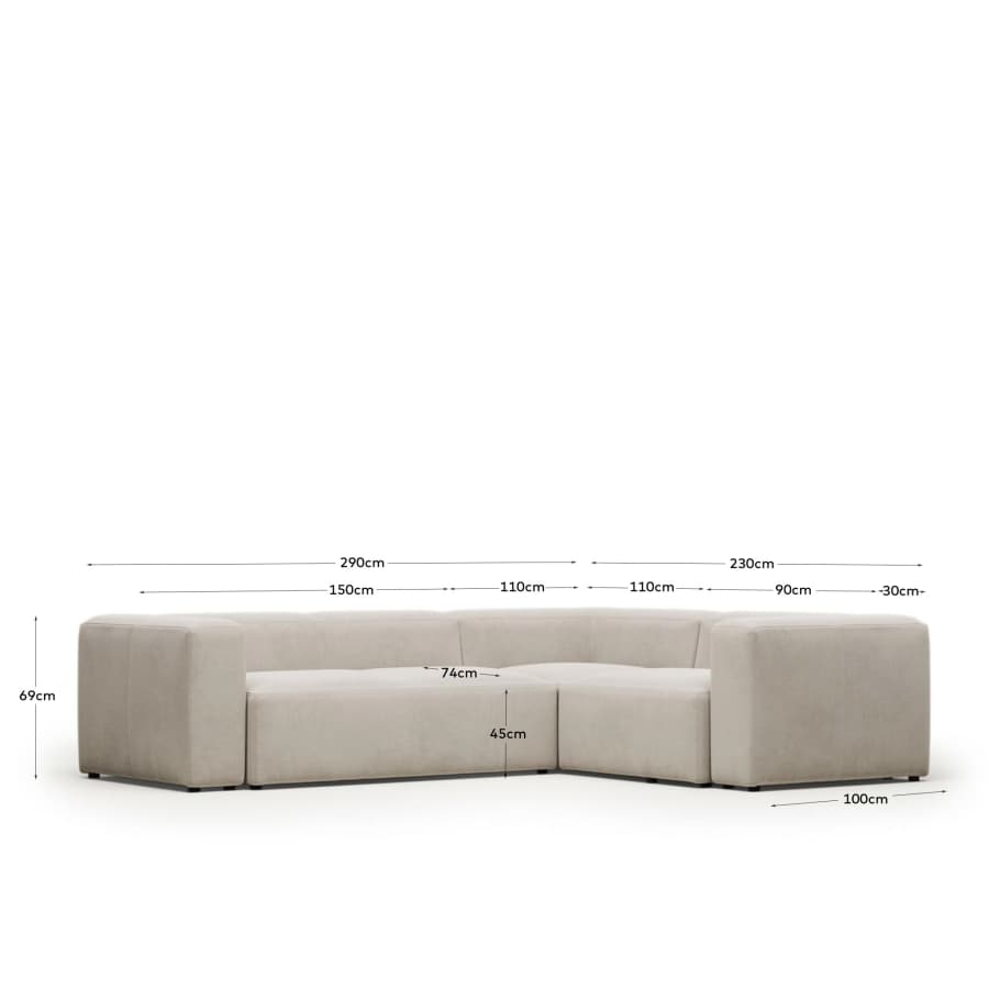 Blok beige chenille 3-seater corner sofa 290 x 230cm/230cm x 290cm FSC Mix Credit