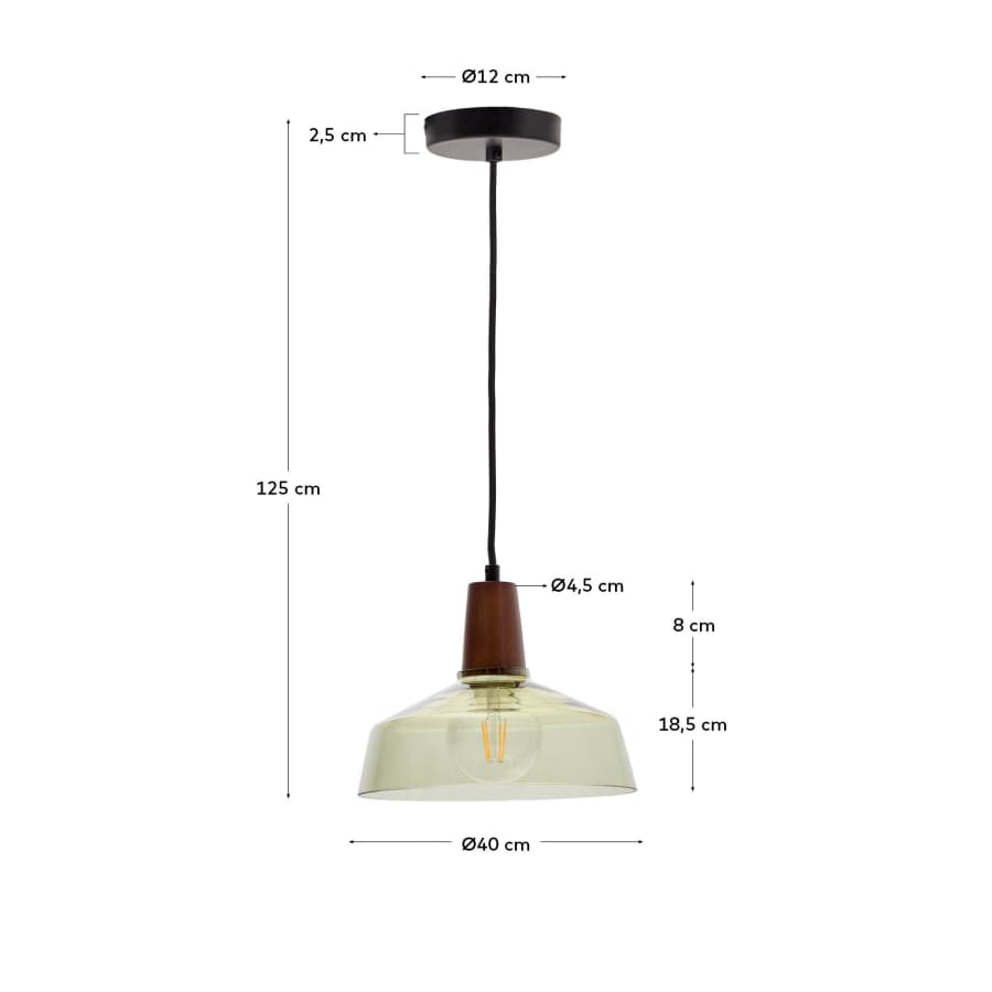 Silex green glass and walnut ceiling lamp, Ø 40 cm