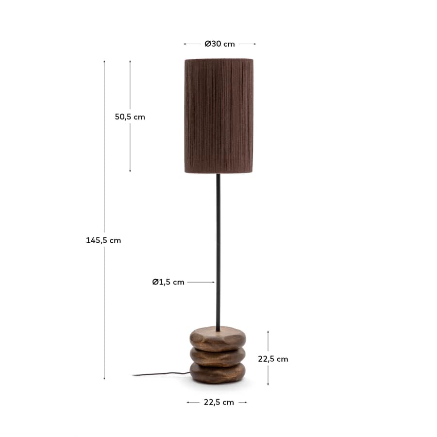Kor table floor lamp made of jute and acacia wood in a dark finish