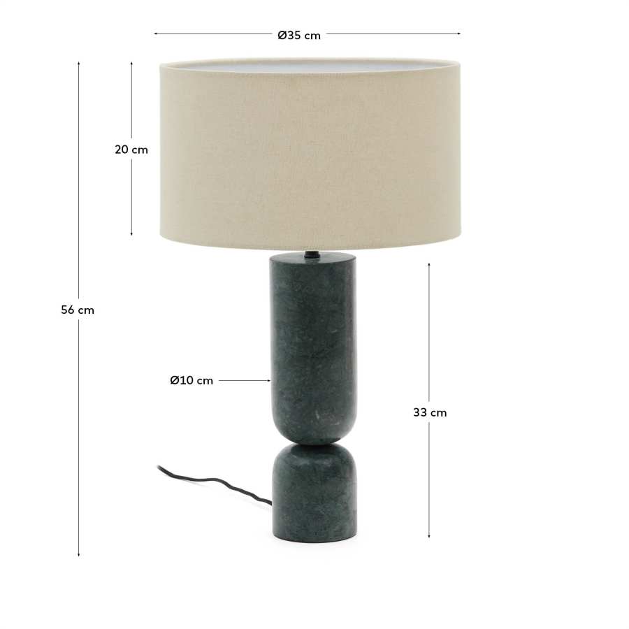 Lampada da tavolo Vex in marmo verde con paralume in lino grigio