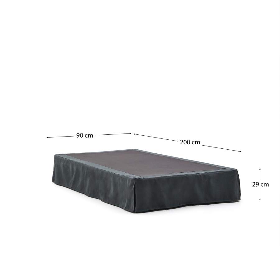 Anthracite grey linen and cotton Jaira base with removable cover for a 90 x 200 cm mattress