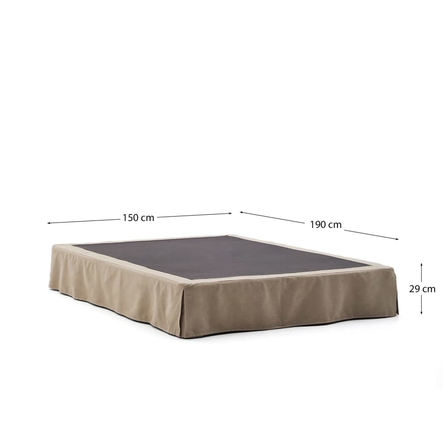 Jaira base with removable linen and cotton cover in taupe for a 150 x 190 cm mattress